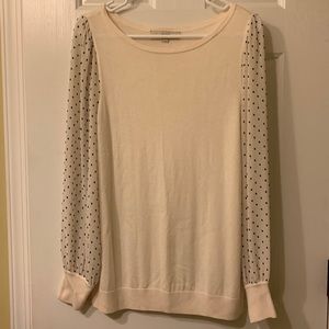 LOFT mixed media cream colored with black polka dots sweater, gently used